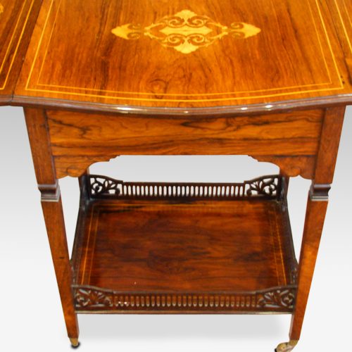 Edwardian inlaid rosewood dropflap table rear