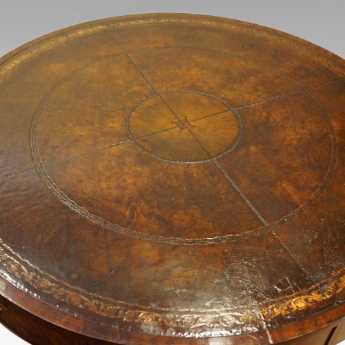 Edwardian mahogany drum table leather top