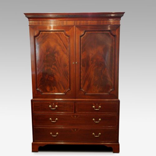 George III mahogany linen press distance view