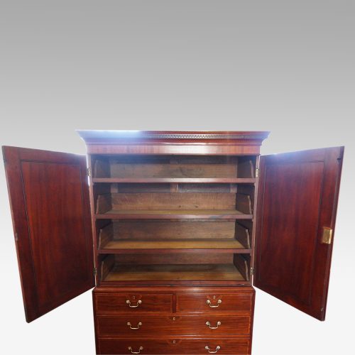 George III mahogany linen press interior