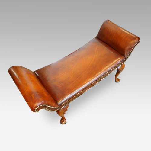 Queen Anne style walnut and leather window seat top view