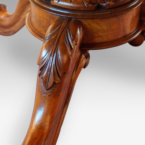 Victorian burr walnut circular dining table carving