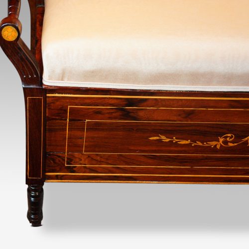 Victorian inlaid rosewood duet stool front detail