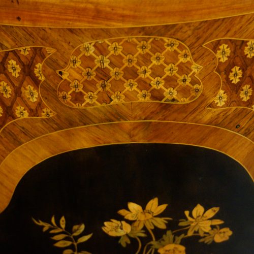 Victorian serpentine inlaid marquetry corner cabinet door inlays