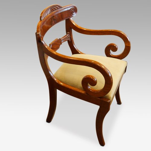William IV mahogany scroll arm desk chair side