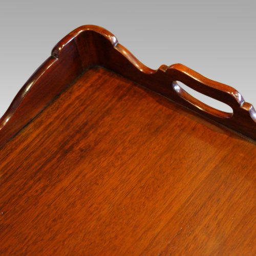Pair of mahogany tray top bedside tables handle grip