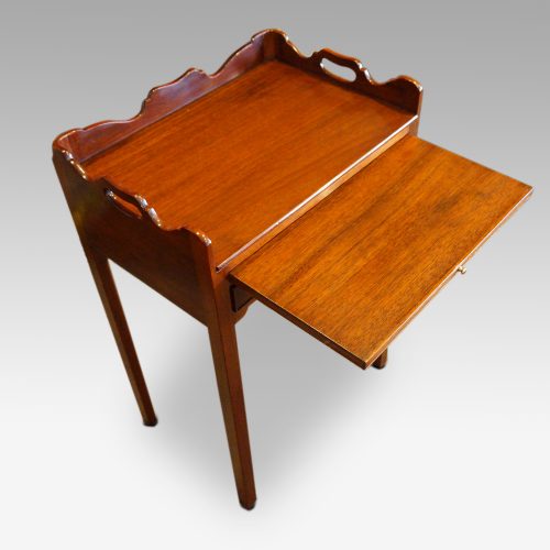 Pair of mahogany tray top bedside tables slide