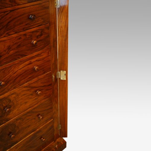 Victorian figured walnut Wellington chest locking bar