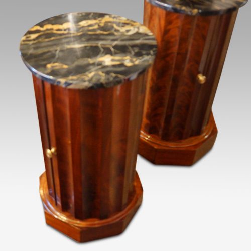Victorian matched pair of circular bedside cabinets detail