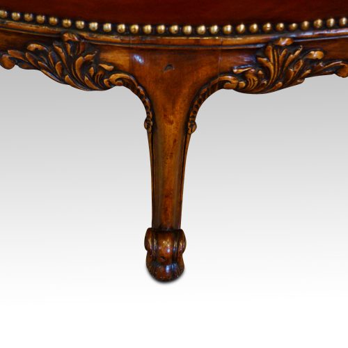 Edwardian walnut love seat rear leg