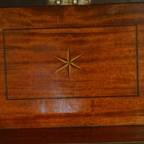 George III mahoangy inlaid casket interior of lid