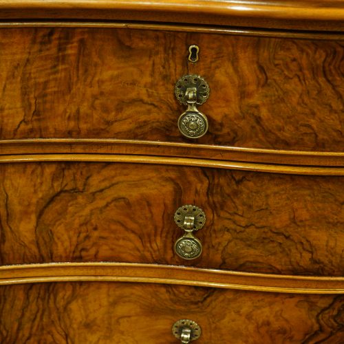 Maple & co walnut serpentine chest of drawers handle