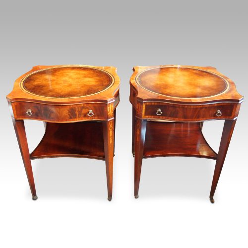 Pair inlaid mahogany end tables