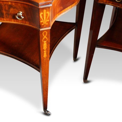 Pair inlaid mahogany end tables leg detail