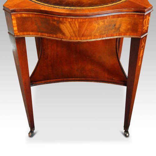 Pair inlaid mahogany end tables rear view