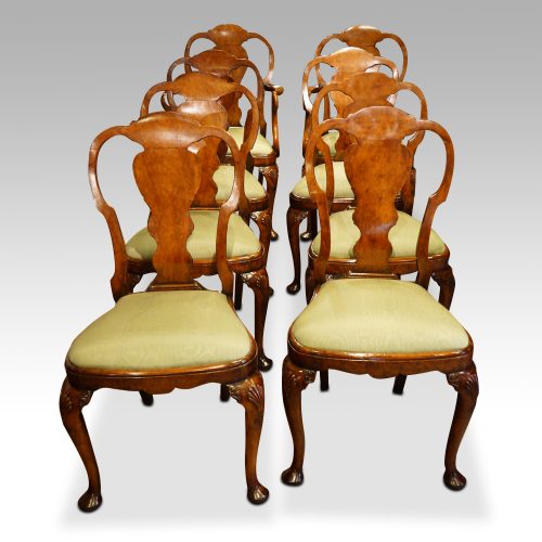 Set of 8 Edwardian walnut Queen Anne style dining chairs