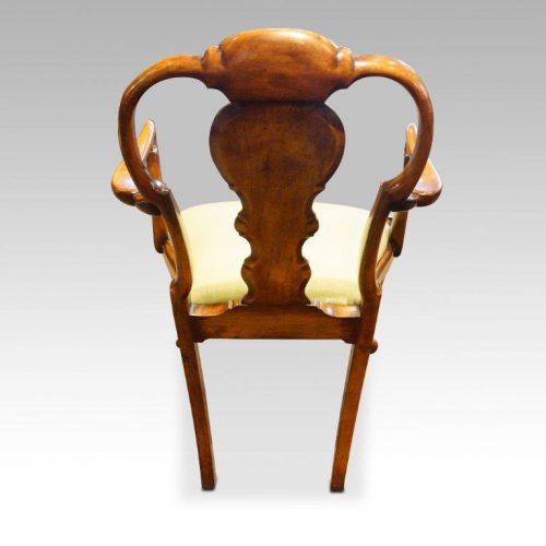 Set of 8 walnut Queen Anne style dining chairs armchair rear view