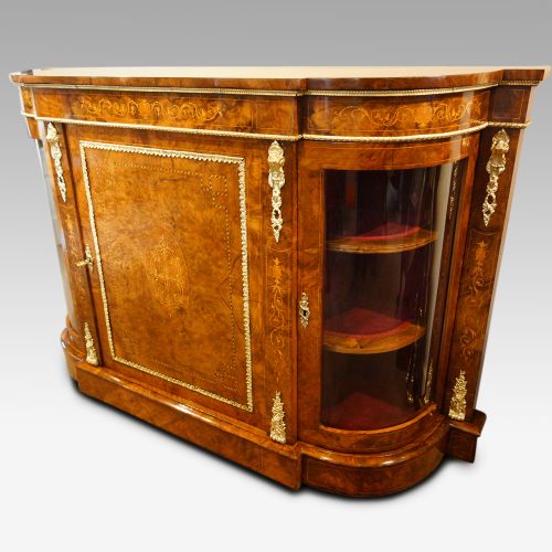 Victorian inlaid walnut credenza at angle