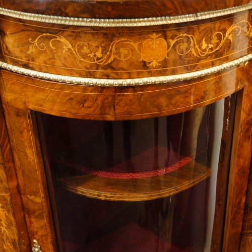 Victorian inlaid walnut credenza bow glass