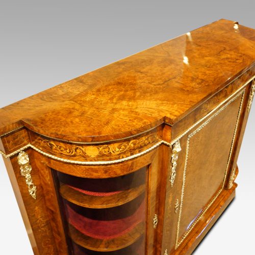 Victorian inlaid walnut credenza end angle