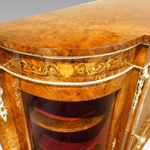 Victorian inlaid walnut credenza end inlay
