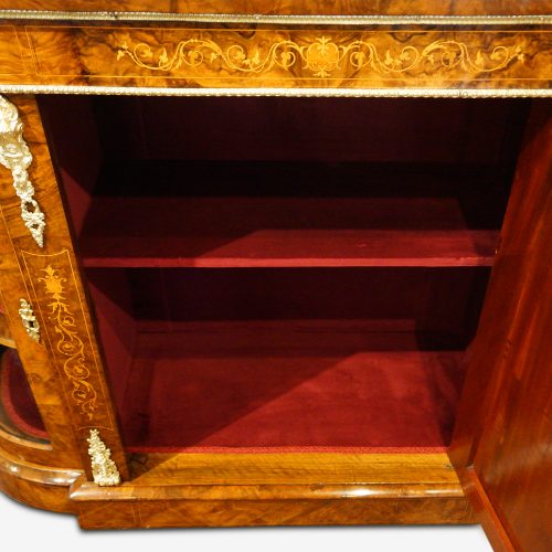 Victorian inlaid walnut credenza interior