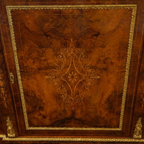 Victorian inlaid walnut credenza on feet door