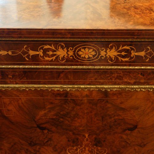 Victorian inlaid walnut credenza on feet frieze
