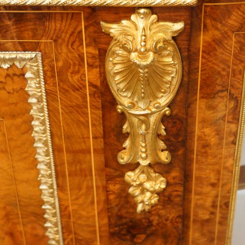 Victorian inlaid walnut credenza on feet gilt brass mount