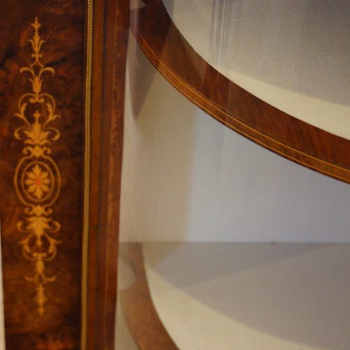 Victorian inlaid walnut credenza on feet inlay detail