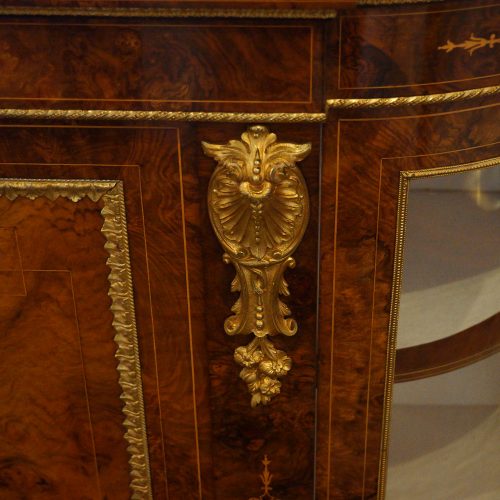Victorian inlaid walnut credenza on feet mount