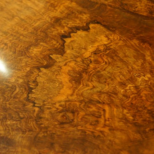 Victorian inlaid walnut credenza on feet top detail