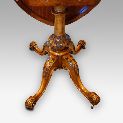 Victorian inlaid walnut oval centre table base view
