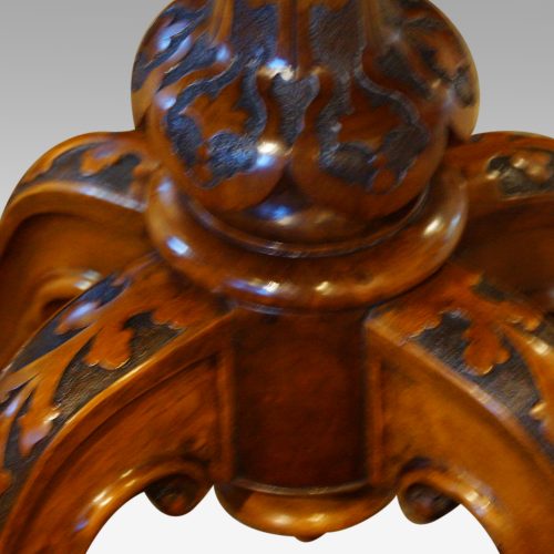 Victorian inlaid walnut oval centre table carved column