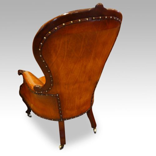 Victorian mahogany and leather reading chair rear