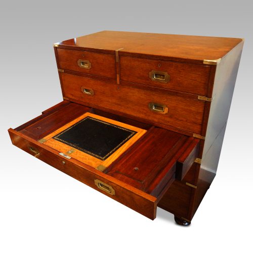 Victorian teak secretaire military chest desk open