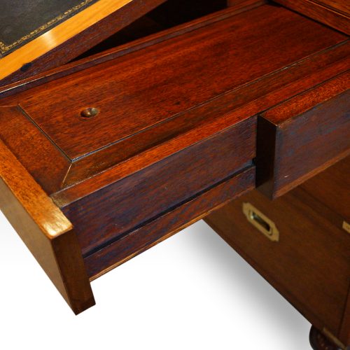 Victorian teak secretaire military chest mechanism