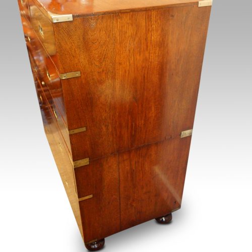 Victorian teak secretaire military chest side