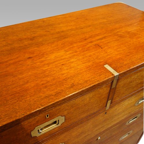 Victorian teak secretaire military chest top detail