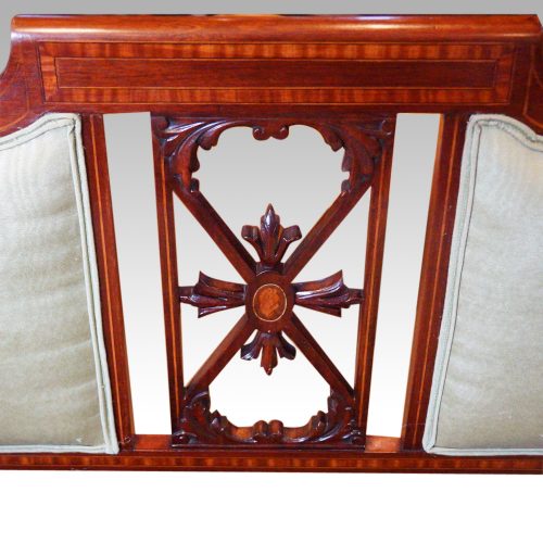 Edwardian inlaid mahogany small settee centre detail