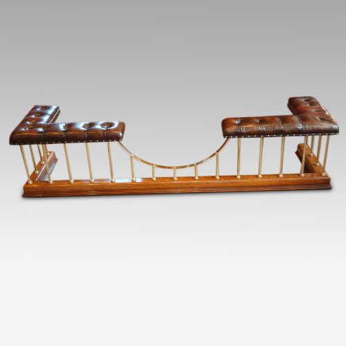 Edwardian oak and brass club fender front view distance
