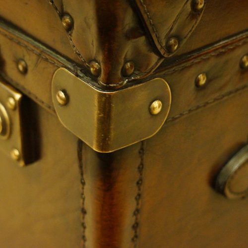 Leather trunk coffee table corner strap