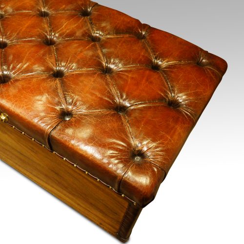 Victorian camphor trunk with leather corners butoon top