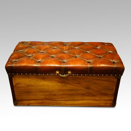 Victorian camphor trunk with leather corners front
