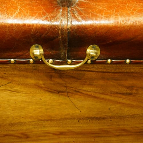 Victorian camphor trunk with leather corners front handle