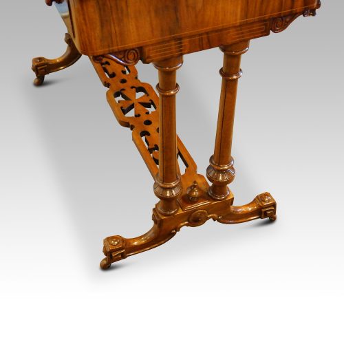 Victorian inlaid walnut card table end view