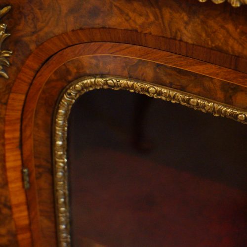 Victorian walnut open end credenza glazed door detail