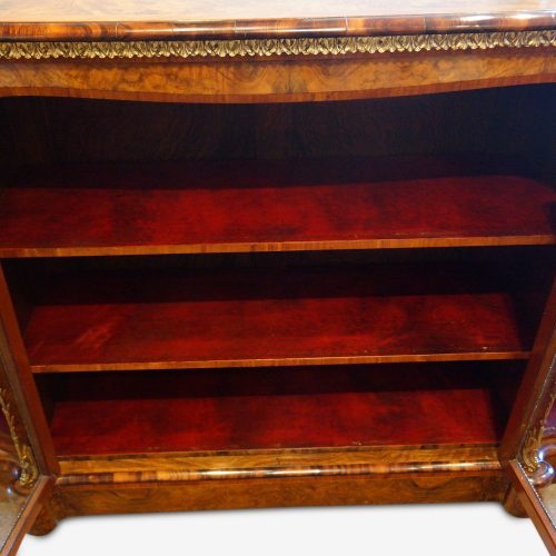 Victorian walnut open end credenza interior centre
