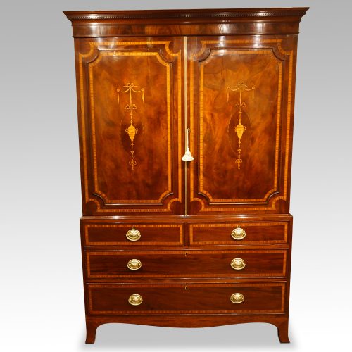 Georgian inlaid mahogany linen press