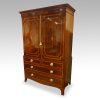 Georgian inlaid mahogany linen press at angle